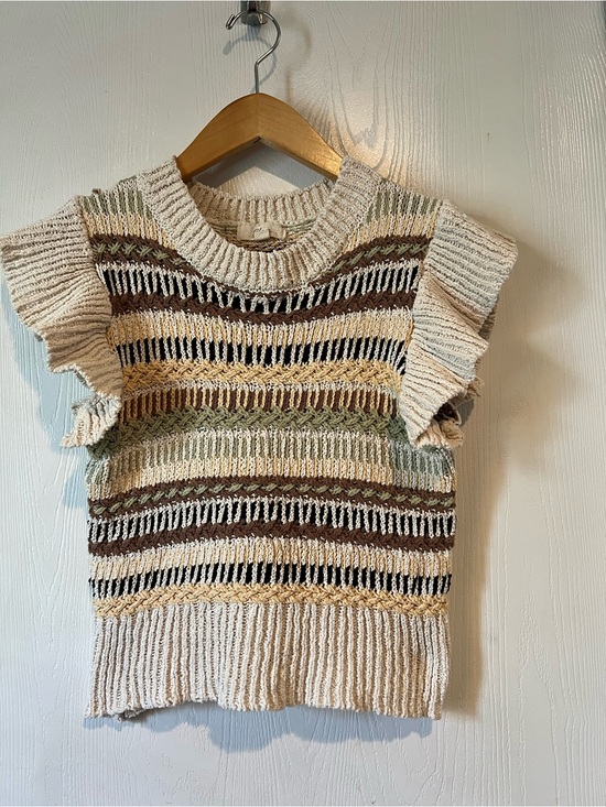 Elan Tops - Elan Sweater Multicolor Crotchet Knit Flutter Cap Sleeve Printed Women Sz Small